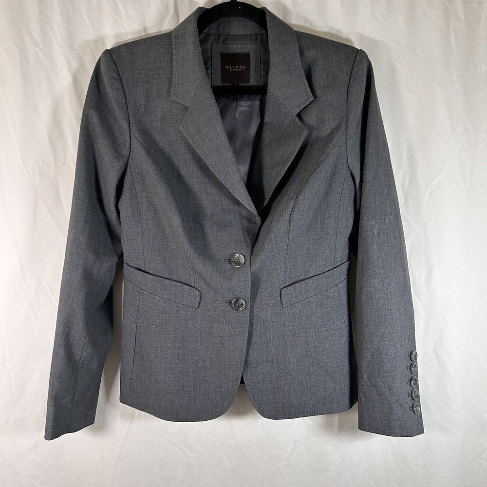 The Limited Blazer Women's 4 Grey 2 Button Front Polyester Suit Jacket
